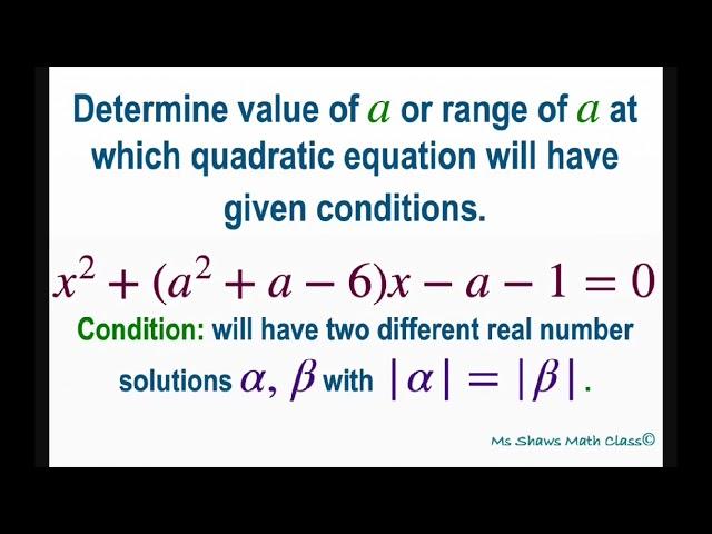 Find value of a for quadratic equation x^2 (a^2 +a -6)x -a -1 =0 with two different real solutions