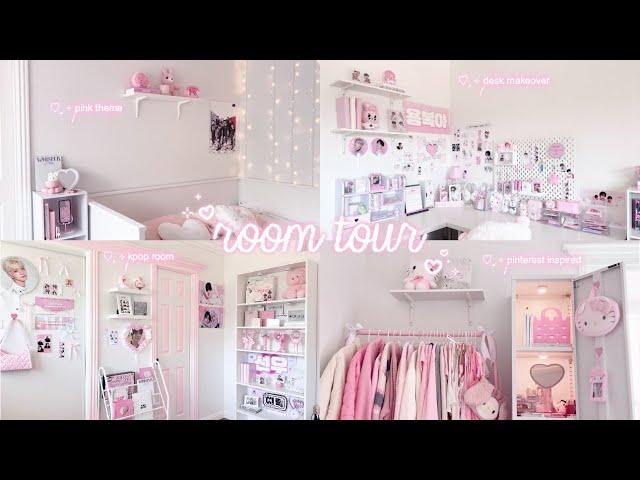 room tour ️ | pink & white theme, kpop room, desk tour, pinterest inspired 