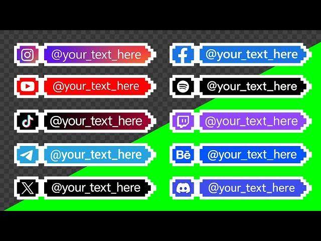 Social Media lower third with your text | Pixel animation | green screen, transparent background