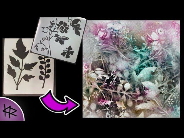 Reverse Stenciling WATERCOLOR demonstration Easy & Fun Art Journal Floral Background!