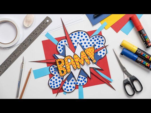 How to make a Pop Art Inspired Comic Book Onomatopoeia | Paper Collage | Zart Art