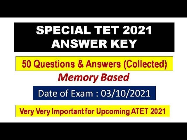 Special TET 2021 Answer Key | 50 Questions & Answers | Memory Based Question Paper of Special TET