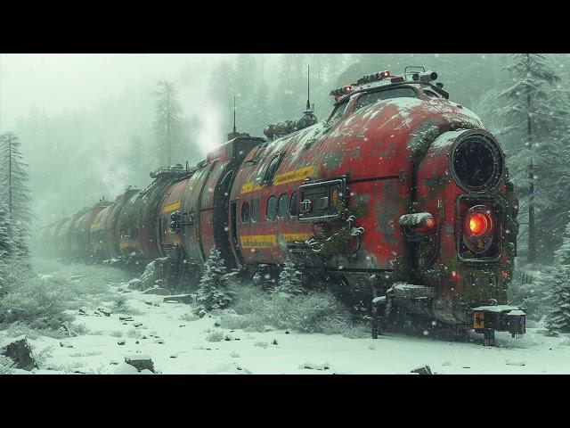Snowy Steampunk Train Shelter. Sci-Fi Ambiance for Sleep, Study, Relaxation