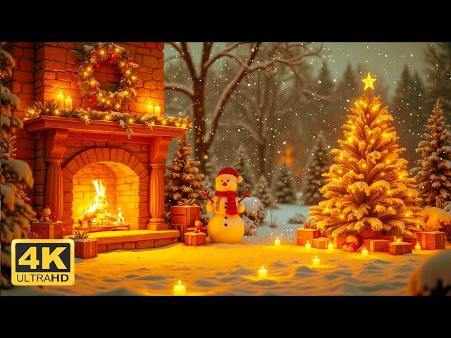 Cozy Winter Wonderland ️ | Snowy Christmas Scene with Warm Fireplace & Festive Lights in 4K