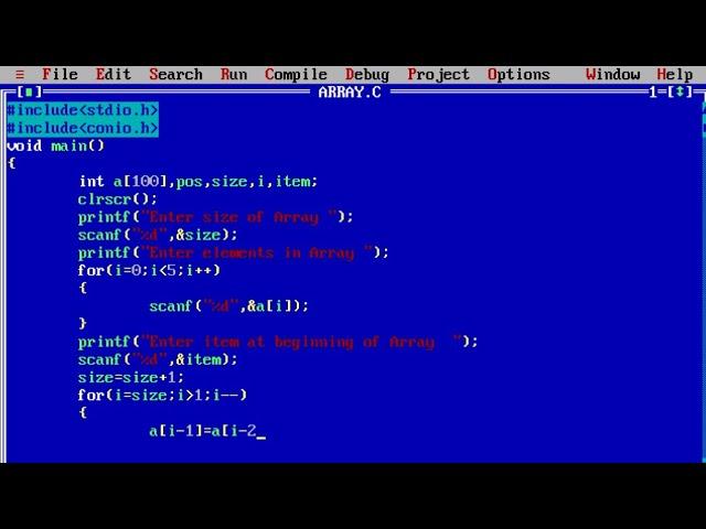 c program to insert element at the beginning of array | learn coding