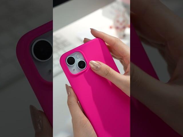 Apple iPhone 15 Plus | ORNARTO: Silicone Case in Hot Pink for Baby Blue iPhone 15 Plus