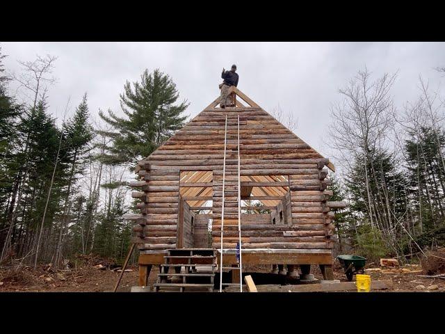 Putting Up The Rafters and Gable Ends on our Northern Maine Log Cabin