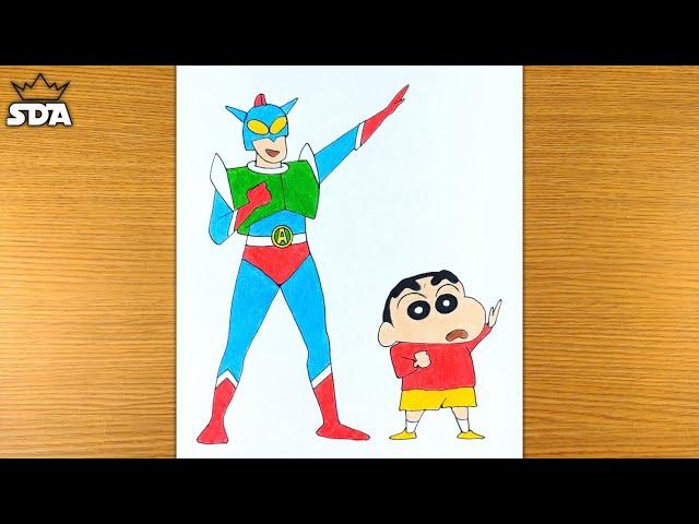 How to draw Shinchan and Action Kamen from Crayon Shinchan easy step by step @sda64