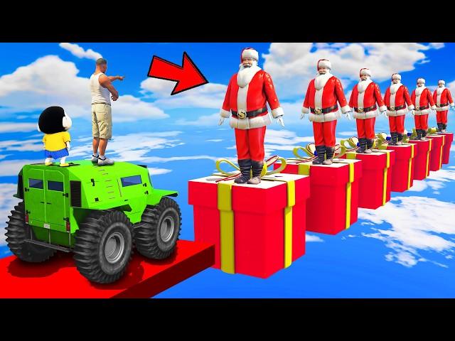 SHINCHAN AND FRANKLIN TRIED THE CHRISTMAS SANTA GIFT BOX BRIDGE PARKOUR CHALLENGE GTA 5