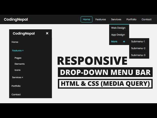 Responsive Dropdown Menu Bar with HTML & CSS | CodingNepal