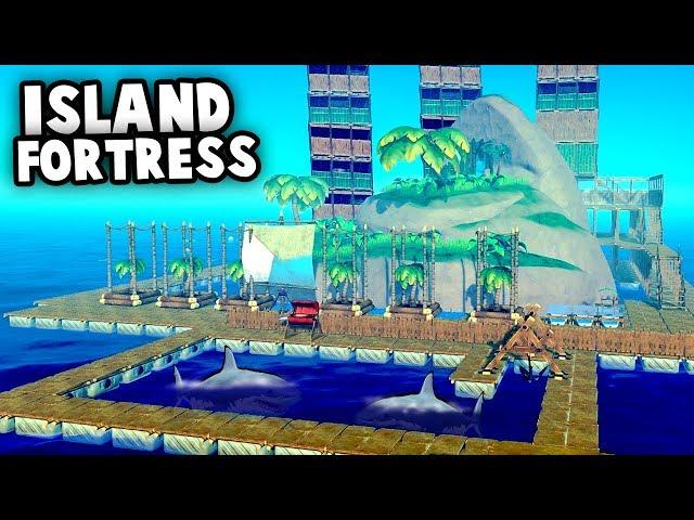 HUGE Island FORTRESS vs SHARK Attack! (Raft 2018 Gameplay)