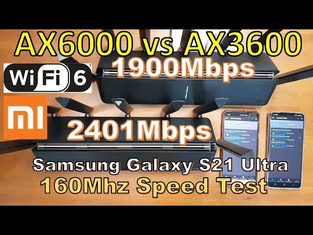 Xiaomi AX6000 vs AX3600 Wi-Fi 6 Speed Comparison with Samsung S21 Ultra