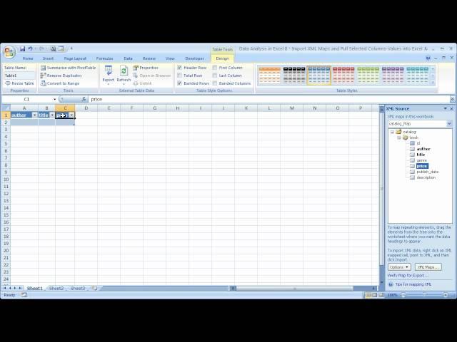 Data Analysis in Excel 8 - Import XML Maps and Pull Selected Columns Values into Excel