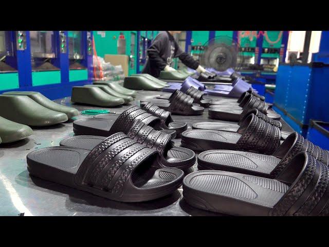 Interesting Slide Sandal Mass Production Process. EVA Slippers Manufacturing Factory