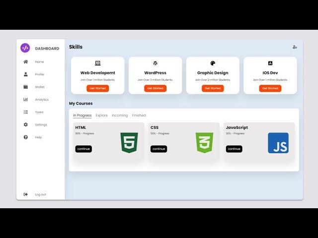 How to create Dashboard with HTML and CSS | Create Student Dashboard with HTML and CSS