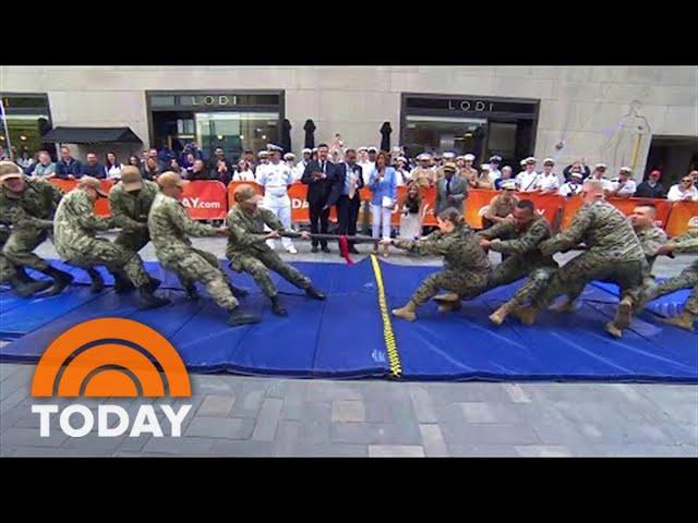 Military Servicemen, Women Play Tug-Of-War On TODAY Plaza!