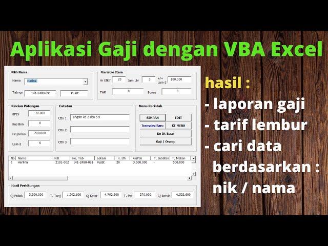 Aplikasi Gaji DenganVBA Excel | Aplikasi Payroll Dengan VBA Excel | Perhitungan Gaji Dengan VBA