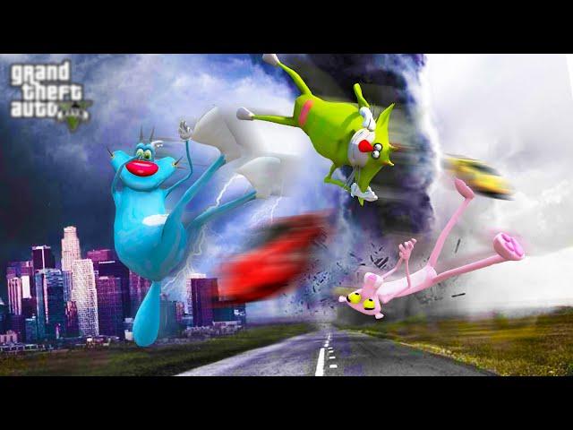 GTA 5 FIGHTING TORNADO WITH OGGY & JACK,PINKPANTHER(GONE WRONG!!)