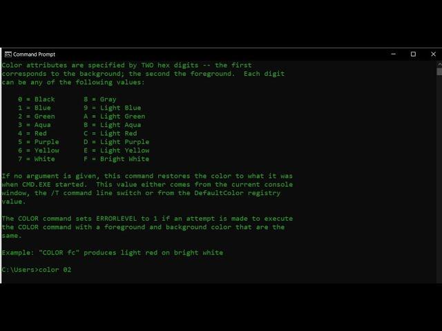 Text color change using command in CMD on | windows 10 |