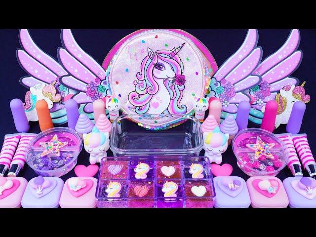 "Unicorn" Slime. Mixing Makeup into clear slime! ASMR #satisfying #슬라임 (366)