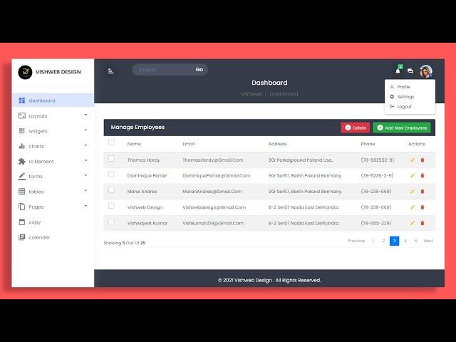 Part-1 Admin Panel CRUD Dashboard  Design | With Bootstrap5 , Html , CSS , JavaScript