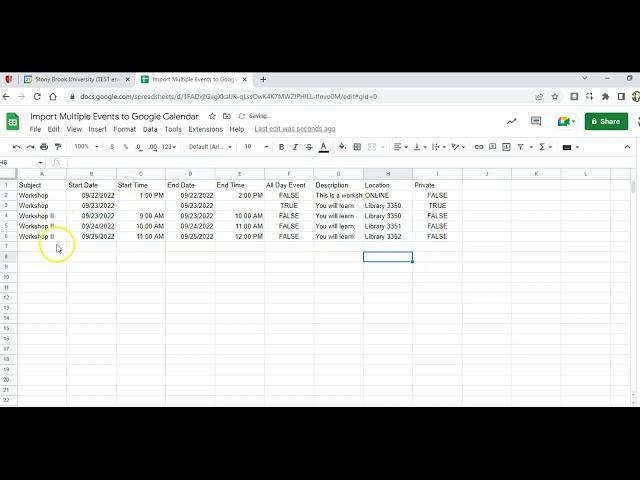 Import Multiple Events From a CSV file into Google Calendar