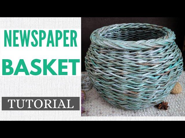 Newspaper Basket (Barrel-Shaped with Aged Patina and Plait Border)