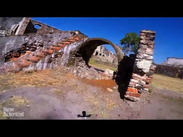 Drone-racing pilot navigates through abandoned buildings