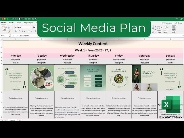 Social Media Plan Setup In Excel