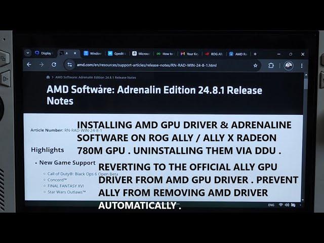 Installing AMD GPU Driver On Rog Ally / Ally X | Prevent it from Getting Removed | Reverting via DDU