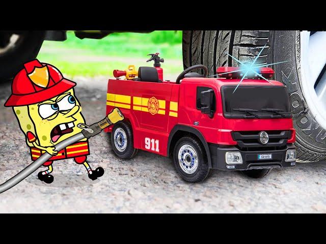 911 !! Noo Crushing Spongebob Fireman vs Firetruck, Rescue Truck    Crushing Crunchy & Soft Things