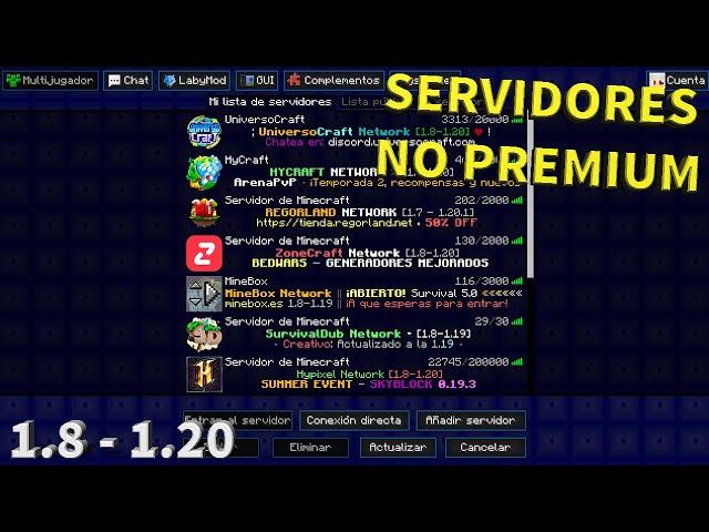 5 Servidores para minecraft 1.8 - 1.20 NO PREMIUM SIN LAG con Skywars, Bedwars,  Eggwars y más 2023