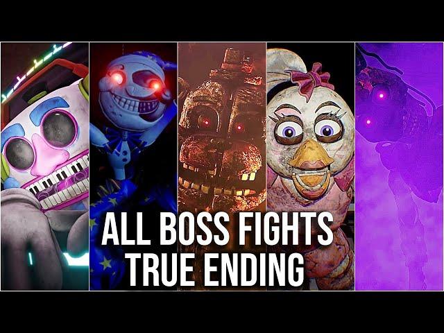 FNAF Security Breach - All Boss Fights + True Ending