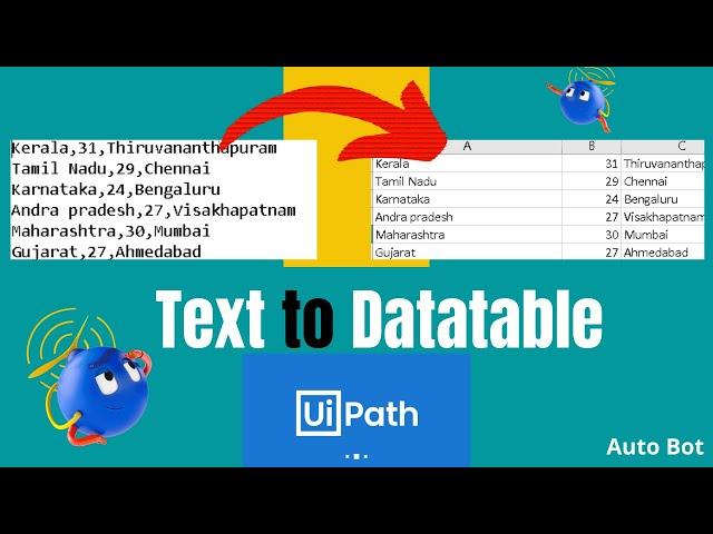 UiPath- Text to DataTable |Generate DataTable & Text to Columns activities