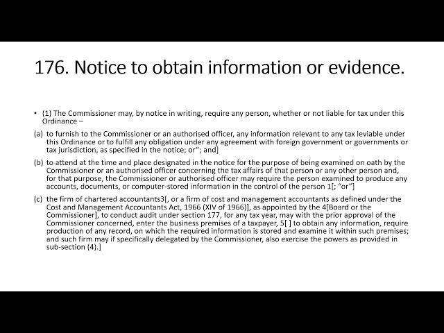 Notice to obtain information or evidence Section 176 by FBR Pakistan