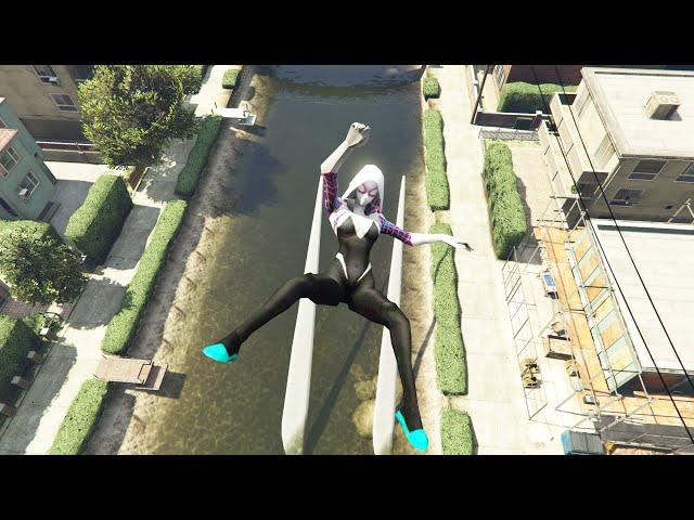 GTA 5 Stunning Ragdolls #136 - (SpiderWoman Gwen Stacy - Water Fails) (Moon Gravity)