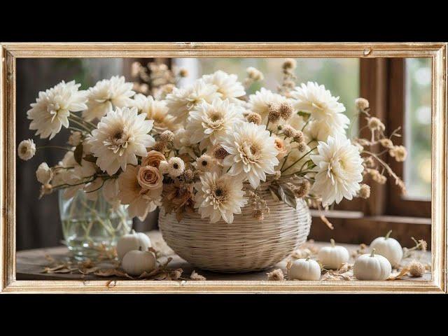 Fall Frame TV Art with Music | Vintage Floral Art Screensaver | Relaxing Music | 4K Framed Art 2 Hrs