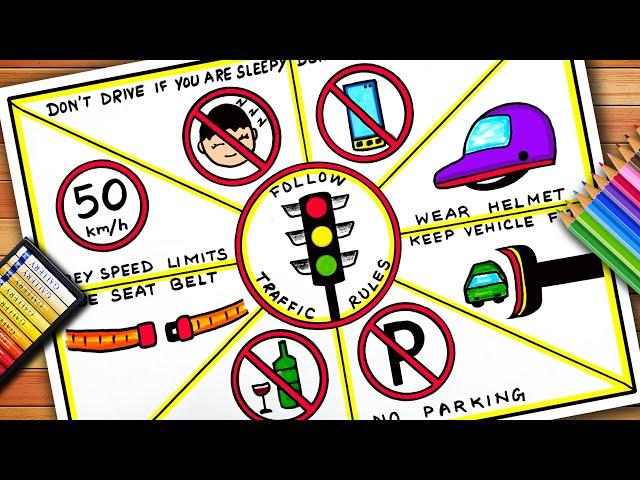 National Safety Day Poster | Road Safety Poster | Dont Drink And Drive Drawing | Safety Week Poster