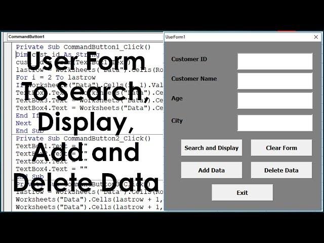 Excel VBA UserForm Search, Display, Add and Delete Data - Advanced UserForm Example