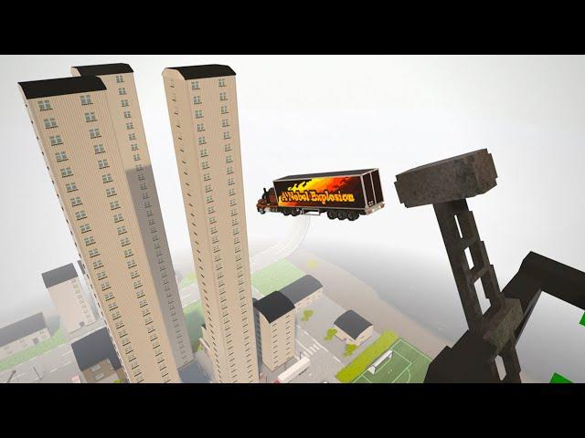 Cars Jump Into The Building + Giant Hammer  | Teardown