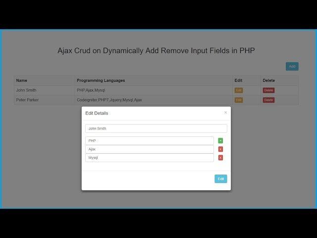 Ajax Crud on Dynamically Add Remove Input Fields in PHP