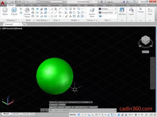 how to draw 3d sphere using AutoCAD Sphere command