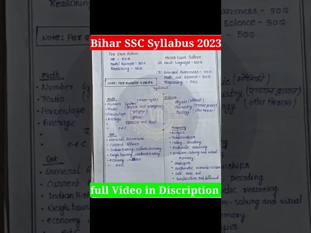 BSSC Syllabus 2023 l Bihar SSC Inter Level Vacancy Syllabus 2023 l #biharssc  #viral  #shorts  #job