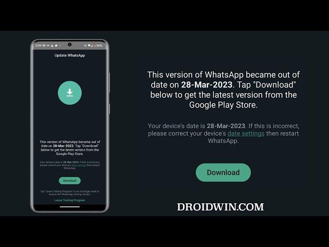 Fix This version of WhatsApp became out of date on 28 Mar 2023
