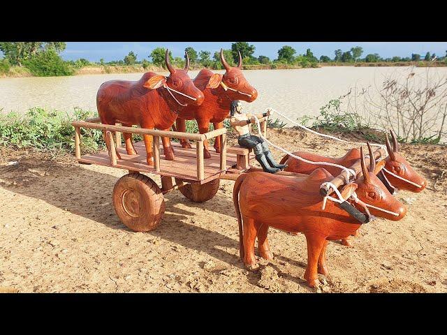 How To Make Cow Bullock Cart With Four Wooden Cows - DIY Woodworking Projects