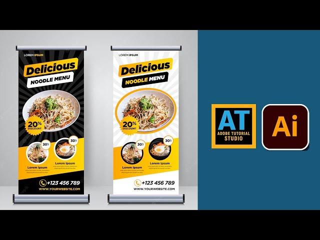 Food Restaurant Roll Up Banner Design in Adobe Illustrator