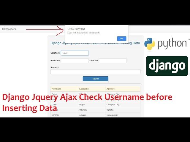 Django Jquery Ajax Check Username before Inserting Data