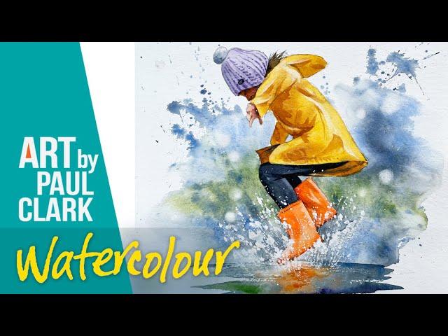 How to Paint a Girl Jumping in a Puddle in Watercolour!