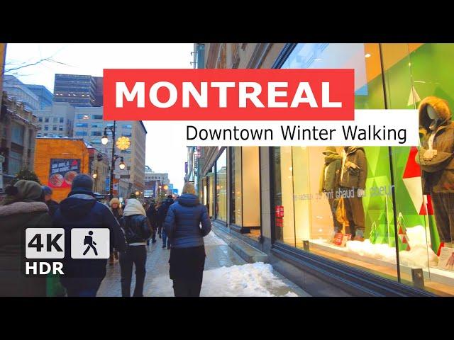 [ 4K ] Downtown Montreal Winter Walking Tour | Saint-Catherine St | Quebec Canada 2024 