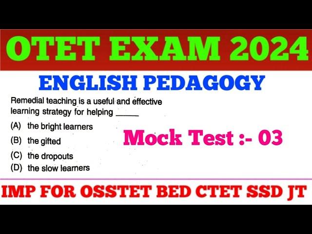 Target OTET Exam 2024 !! English Pedagogy MCQs !! Previous Year English MCQs !! RHT LTR SSD JT Exam